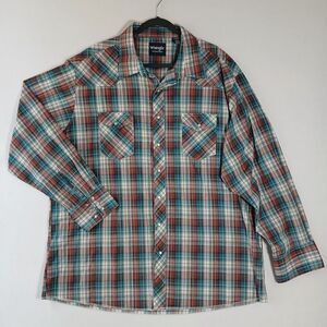 Wrangler Shirt 3XL Tall Blue Plaid Pearl Snap Button Western Long Sleeve #550